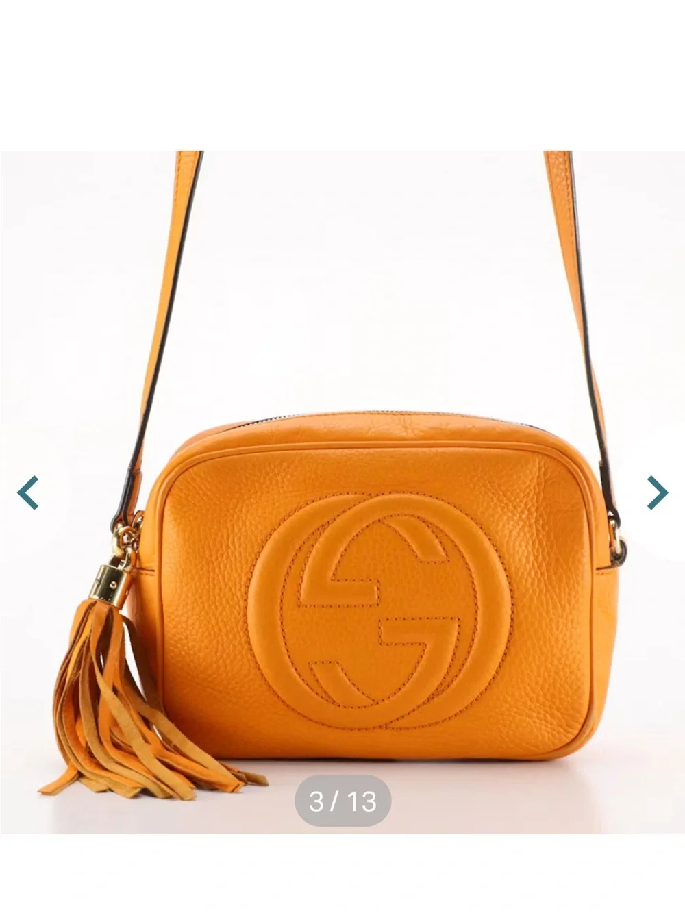 Gucci Orange disco Pebbled Leather Crossbody with Tassel